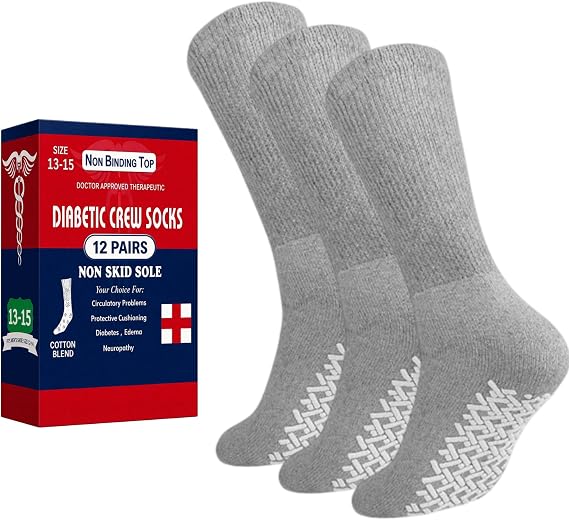 Diamond Star Diabetic Crew Socks for Men & Women, Non Binding Hospital Socks