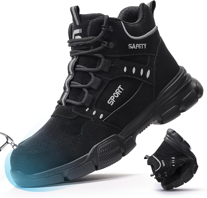 Steel Toe Cap Safety Boots Men Lightweight Work Shoes | Easy-Clean Microfibre Upper, Comfort, Puncture Resistant Midsole, Warehouse, Factory, Maintenance, Light Construction