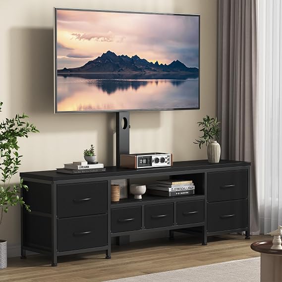 TV Stand with Mount for 45/55/65/75 inch TVs, 51.2" Dresser TV Stand Entertainment Center with 7 Fabric Drawers, Open Storage Shelves, Media Console for Living Room