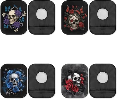 Rnyleeg Skull Rose Ostomy Bag Covers for Women Gothic 4 Piece Colostomy Supplies Lightweight Ostomy Drain Pouches for Ileostomy Stoma Care Easy to Use