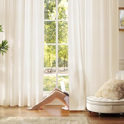 Anmao Non-See-Through Beige Privacy Semi Sheer Curtains for Living Room 84 Inch Length 2 Panels Set, Light Filtering That Let Light in Rod Pocket Window Drapes for Bedroom, 52W x 84L, Beige