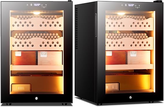 Electric Cigar Humidor 50L with Heating and Cooling Temperature Control and Humidity Control System, Cooler Cabinet Large Capacity for 300 Counts with Spanish Cedar Wood Shelves & Hygrometer