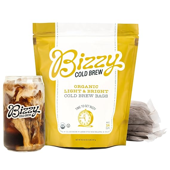 Bizzy Organic Cold Brew Coffee, Light & Bright Blend, Brew Bags, 4 ct