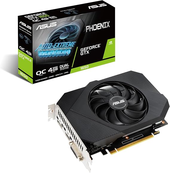 ASUS Phoenix NVIDIA GeForce GTX 1650 OC Edition Gaming Graphics Card(PCIe 3.0,4GB GDDR6 memory,HDMI,DisplayPort,DVI-D,1x6-pin power connector,Axial-tech Fan Design,dualball fan bearings,Auto-Extreme)
