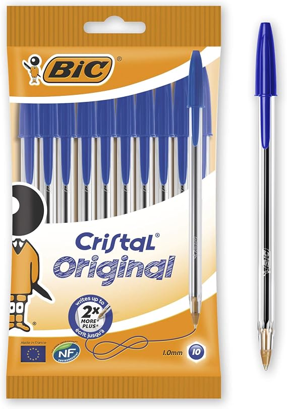 Bic Cristal Original Ballpoint Pens Medium Point 1.0mm Blue Pack of 10