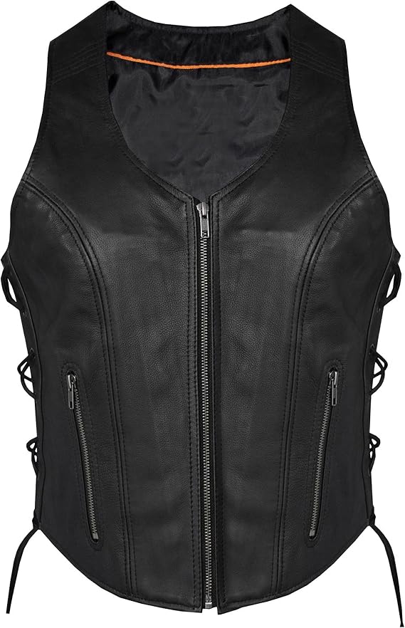 EXCELSIOR INTERNATIONAL Ladies Womens Solid Soft Leather Biker Motorcycle Vest Black Concealed Carry