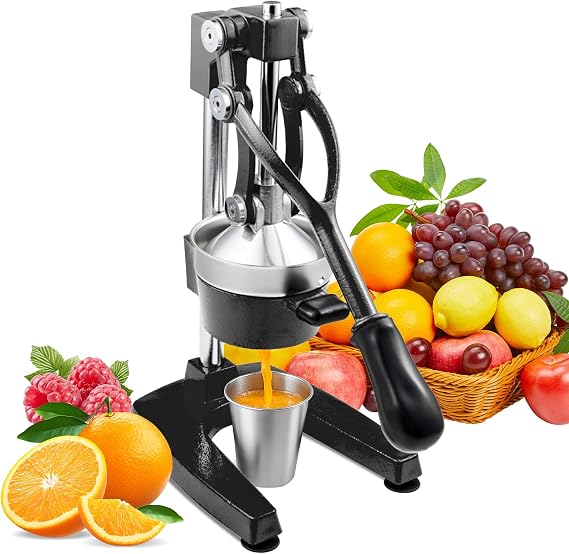 ROVSUN Professional Citrus Juicer Lemon Squeezer, Cast Iron Juicer, Commercial Manual Fruit Press Juicer for Lemon Pomegranate Orange Juice, Heavy Duty Hand Press and Lime Squeezer Stand (Black)