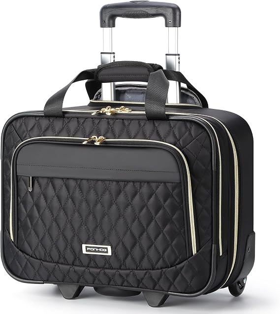 Ponhog Rolling Laptop Bag, 15.6 Inch Rolling Briefcase for Women with Wheels, Carry On Flight Approved Roller Computer Case for Travel Work College Business Wife Mom Teacher, Black