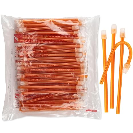 Practicon Orange Total Comfort Colorflex Disposable Saliva Ejectors, with Cushioned Flexible Tip, Soft Tip Aspirators, Dental Evacuation Suction Tips, 100 Pack