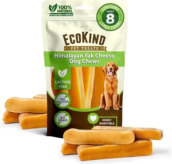 EcoKind Yak Cheese Himalayan Dog Chews, Yak Chews for Large Dogs, 8+ Bones