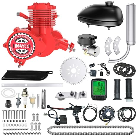 IMAYCC Bike Motor Kit 80cc Motorized Bike Kit 2 Stroke Gas Bicycle Engine Conversion Kit Fit for 26-28" Bikes(80CC Red)