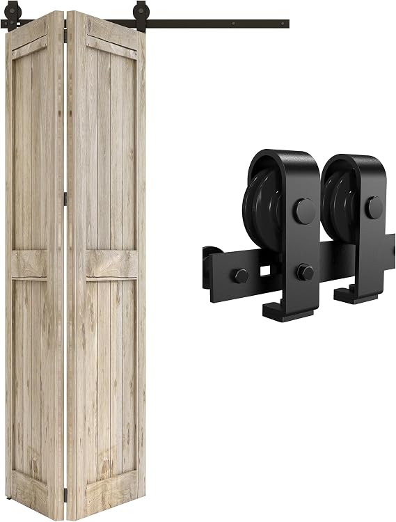 3FT/91CM Sliding Door Track Folding Door Hardware Kit Closet Rail Roller 2 Doors Accessory fits Maximum Single Door Leaf Width: 44CM, Excluding Door Panels