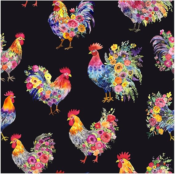 HAOKHOME Chicken Wallpaper Peel and Stick Floral Wall Paper for Kitchen Farmhouse Black/Red/Blue for Accent Wall Contact Paper 17.3 in x 9.8ft
