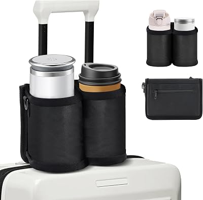 Luggage Cup Holder for Suitcases Free Hands, Travel Accessories, Luggage Cup Caddy Gifts, Beverage Holder, Universal Luggage Accessories for Flight Attendants, Business Travelers Black-02