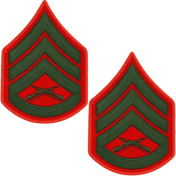 MEDALS OF AMERICA EST. 1976 United States Marine Corps (USMC) chevron green embroidered on red SSGT Staff Sergeant. E6 Male