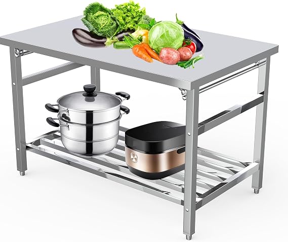 48x30 Inch Stainless Steel Work Table - NSF Commercial Heavy Duty Folding Prep Table with Adjustable Undershelf for Restaurant, Kitchen, Food Service (Easy to Clean & Space-Saving)