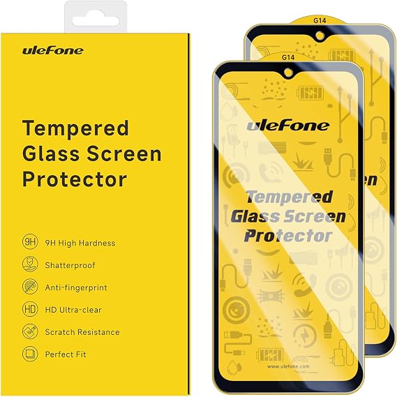 Ulefone 2-Pack Screen Protector Armor 22, Shatterproof Tempered Glass [9H Hardness] [99.99% HD Clear] [Anti Fingerprint] Perfect Fit Armor 22