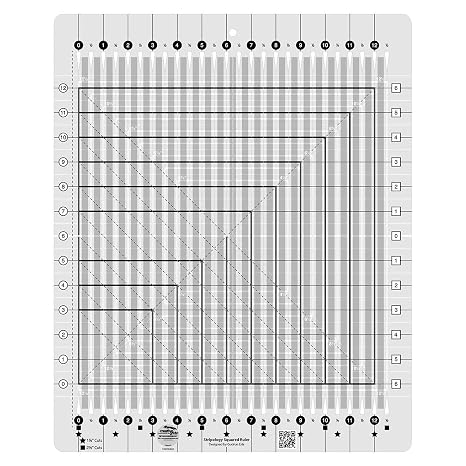 Creative Grids Stripology Squared Slotted Quilting Ruler CGRGE2 Made in USA, 14-1/2in x 17-3/4in, Non-Slip Grip Acrylic Fabric Strip Cutting, Sewing, Crafting, Patchwork Ruler & Template