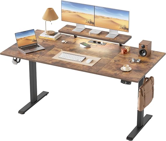Klicelor Electric Standing Desk, Led & Plug, Movable Monitorstand, 160x80 | 72-116cm Height, Standing desk with 2 Memory Buttons, Sit Stand Computer Desk for Home Office, 4 pcs Desktops, Brown