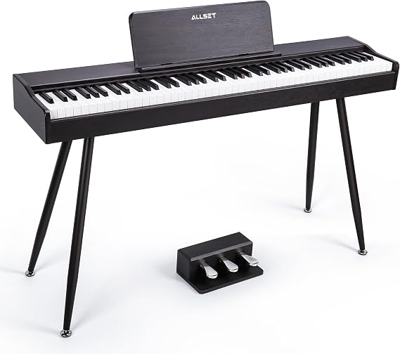 ALLSET Ligins Digital Piano 88 Key Weighted Keyboard with Hammer Action, Full size Electric Piano for Beginners, Dual Stereo Speakers, 3-Pedal, USB/MIDI Connectivity | Home Studio & Stage Use