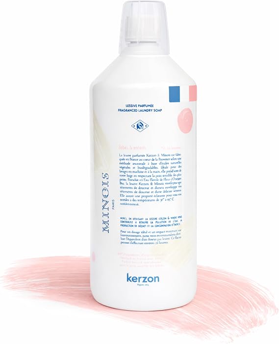 MINOIS PARIS x Kerzon Natural Liquid Laundry Detergent 33.81 fl oz | Gentle & Hypoallergenic Baby Laundry Soap | Plant-Based, Orange Blossom Scent | Safe for Sensitive Skin | Made in France