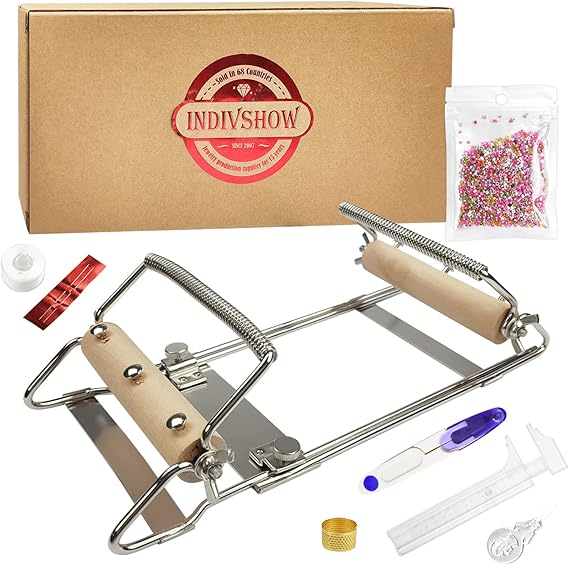 INDIVSHOW Adjustable Bead Loom,Seed Bead Loom Kit Includes Thread,Beading Needles, 8000 Grains Czech Beads,Calipers, Thimble,Yarn Scissors for Adults Kit,Bracelet Making Kit