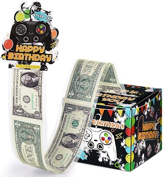 WERNNSAI Birthday Money Box - Video Game Party Decorations Money Gift Boxes for Cash Birthday Pull Box Gaming Theme Surprise Gift with 50 PCS Transparent Bags