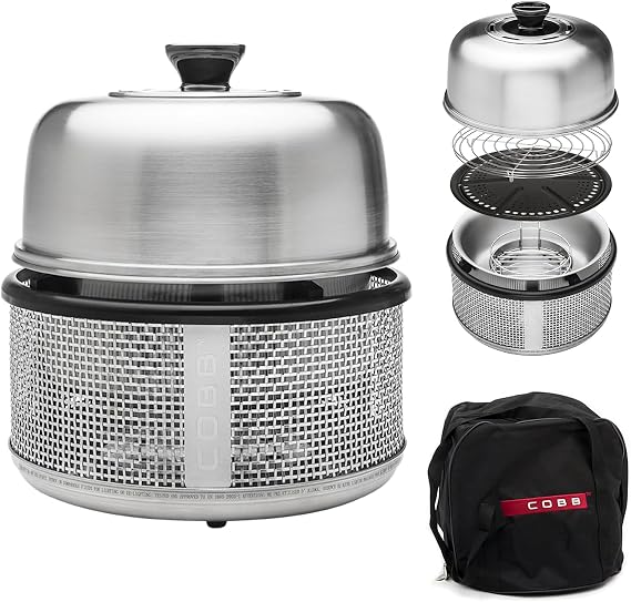 COBB Stainless Steel Portable Table Top Charcoal Grill with Griddle Pan, Smokeless Compact BBQ Grill for Camping, Boats & Rv