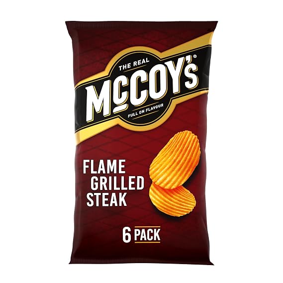 McCoy's Flame Grilled Steak Flavour Ridge Cut Potato Crisps, 6 x 25g