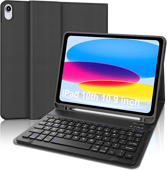 for iPad 10th Generation Case with Keyboard 11th 11 inch A16 10th 10.9 inch | 7 Color Backlit, Multi-Touch Trackpad, Detachable Wireless Bluetooth, Slim PU Stain, Resistant Protective, Pencil Holder