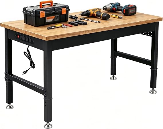 60 Inch Adjustable Height Workbench Garage Work Bench with Storage