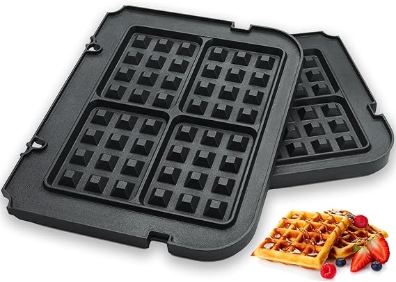 Waffle Plates for Cuisinart Griddler GR-4N, GR-5B, GR-6, GRID-8N Series | 4 Slice Non-Stick Coated Waffle Replacement Plates by Focollk