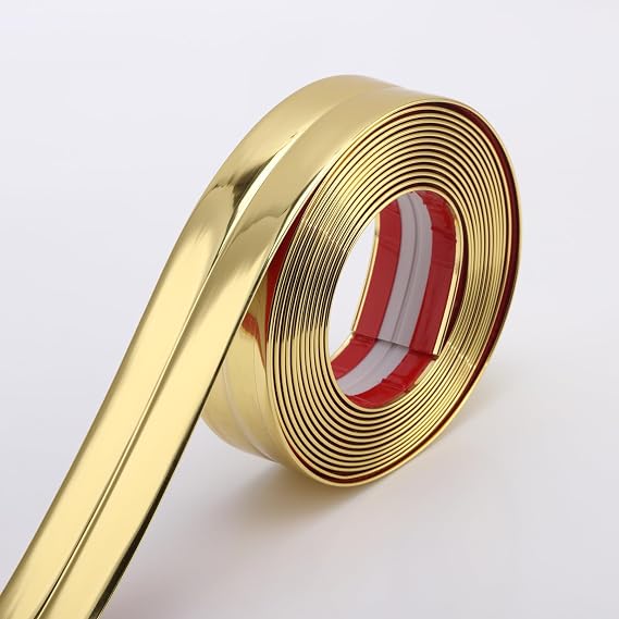 Trimold Multifunctional Wall Molding Trim & Corner Guards & Caulk Strip, Apply in Table Edge Door Frame Baseboard for Protection and Decoration, Shiny Gold, 16.4ft x 1.6in