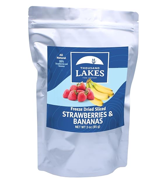 Freeze Dried Strawberries & Bananas - 3 oz | Thousand Lakes Brand | 100% Strawberries & Bananas, Premium Quality, Naturally Sweet, No Sugar Added, Excellent Source of Fiber & Vitamin C, Kosher