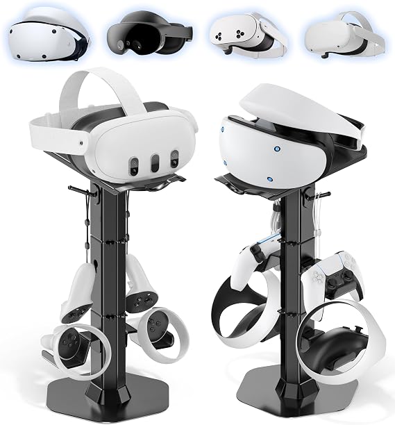 Kosker Headphone & Controller Stand with VR Holder Stand for Desk, Universal VR2 Gaming Headset Stand for PS5/Xbox/PSVR2/Meta Quest, Controller/VR Storage with Cable Organizer, Sega Genesis Consoles