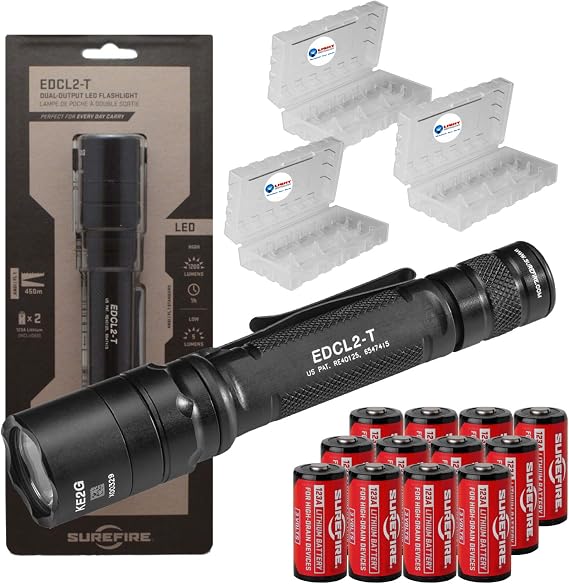 SureFire EDCL2-T 1200 Lumen Tactical EDC Flashlight Bundle with 12 Extra Surefire CR123 Batteries and 3 Lightjunction Battery Cases