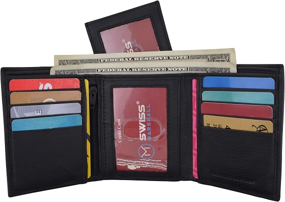 RFID Blocking Mens Trifold Wallet W/Removable Credit Card ID Holder