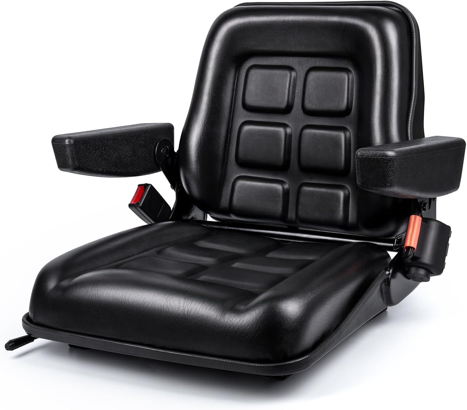 Universal Forklift Seat with Adjustable Mounting Holes, Armrests,Safety Belt & Micro Switch – Foldable Tractor Seat for Mowers,Skid Steer Loaders,Backhoe,Telehandler (with armrest and seat belt)