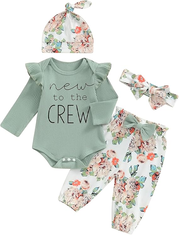 Newborn Baby Girl Clothes Coming Home Hospital Outfit Letter Rib Knit Romper Bodysuit Floral Pant Fall Winter Outfit
