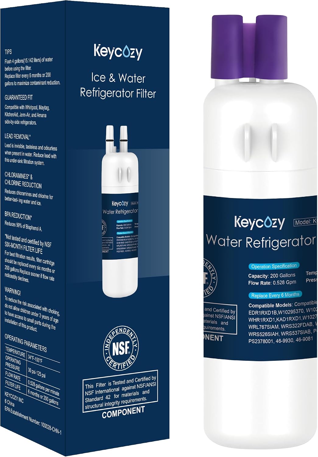 K001 Refrigerator Water Filter Replacement for EDR1RXD1, Everydrop Filter 1, W10295370, WHR1RXD1, KAD1RXD1, P4RFWB, P8RFWB2L, Compatible for Kenmore 46-9930, 46-9081,Single-Pack