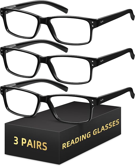 3Pairs Reading Glasses Men - Blue Light Blocking with Spring Hinge Square Readers for Men Women Anti Eyestrain