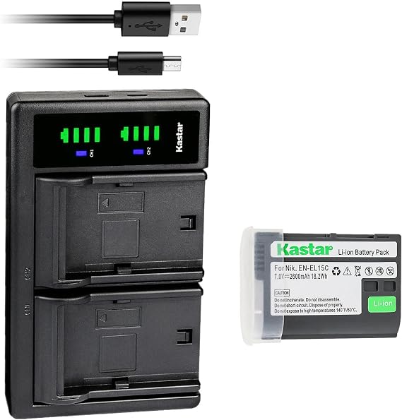 Kastar 1-Pack EN-EL15c Battery and LTD2 USB Charger Replacement for Nikon EN-EL15 EN-EL15a EN-EL15b EN-EL15c Battery, MH-25 MH-25a MH-25b Charger, MB-D11, MB-D12, MB-D14, MB-D15, MB-D16, MB-D18 Grips