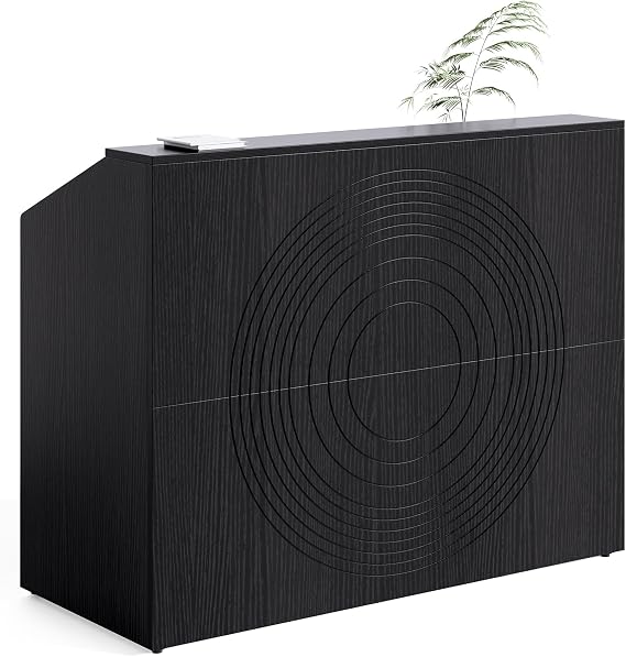 LITTLE TREE 47-Inch Reception Desk with Counter, Black Front Desk Reception Room Table, Retail Counter for Checkout, Modern Welcome Desk for Lobby, Office, Beauty Salon