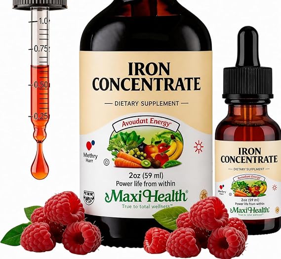 Maxi Health High Potency Liquid Iron Supplement, Berry (2 fl oz) | Kosher, Gentle Iron for Women, Men & Kids, Berry Liquid, Gentle on Stomach, Vegetarian, Doctor Formulated