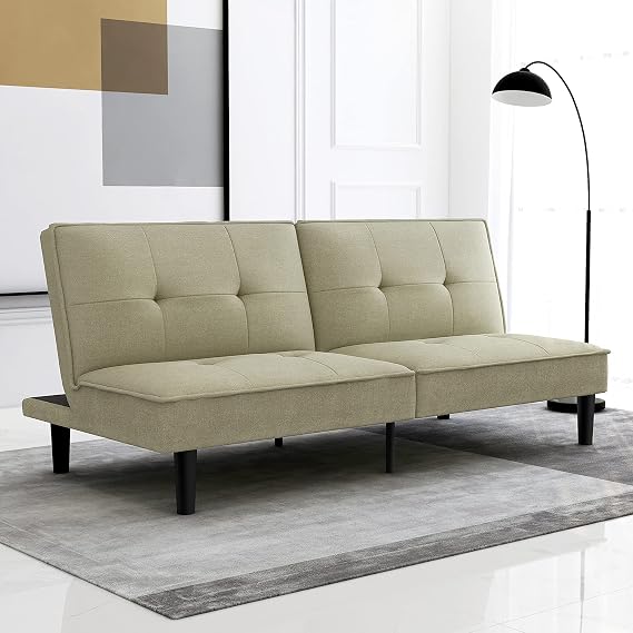 Futon Sofa Bed, Modern Convertible Armless Futon Sleeper Couch Daybed for Studio, Apartment, Office, Small Space, Compact Living Room, Sage Grey