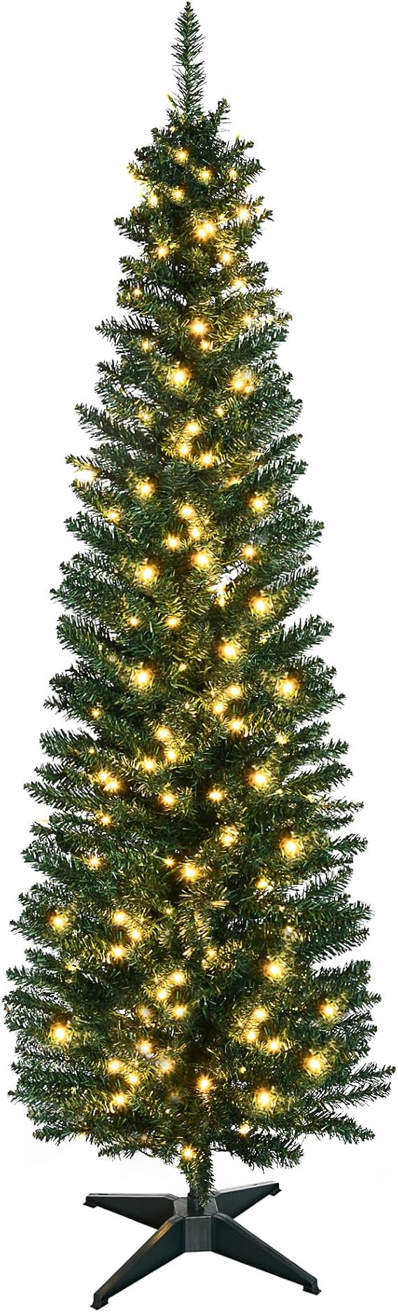 HOMCOM Noble Fir Artificial Pencil Christmas Tree Prelit 6' Green