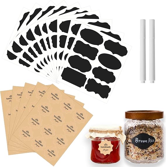 142 Pcs Canning Label Stickers Set with Chalk Markers for Mason Jars