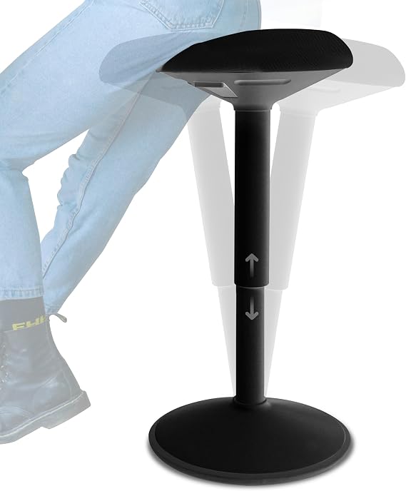 Backerz Ergonomic Desk Stool for Office – Height Adjustable Wobble Stool 55-80 cm – Standing Balance Seat Active Office Chair with Non-Slip Base for Active Tilt – Matte Black
