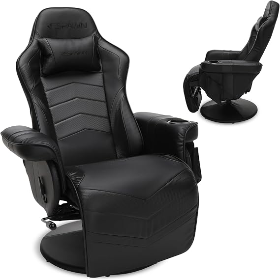 RESPAWN Racing Style Gaming Lounger with Adjustable Backrest, Leather, Black, 35.04"-51.18" D x 30.71" W x 37.01"-44.88" H