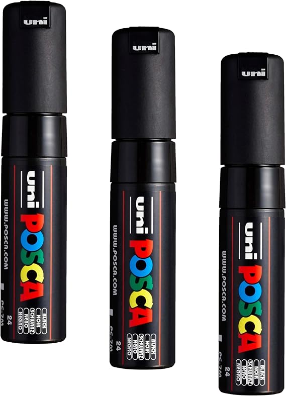 posca Marker 7M in Black, Pens for Art Supplies, School Supplies, Rock Art, Fabric Paint, Fabric Markers, Paint Pen, Art Markers, Paint Markers (Pack of 3)